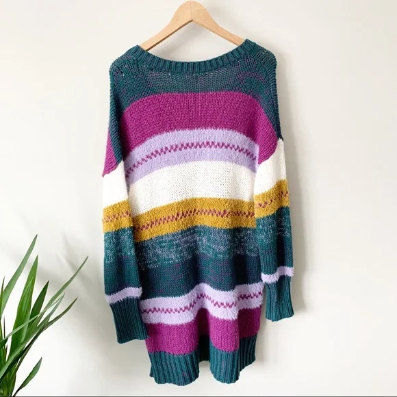 Caslon Mixed Stripe V-neck Purple Multicolor Sweater - Picture 3 of 7